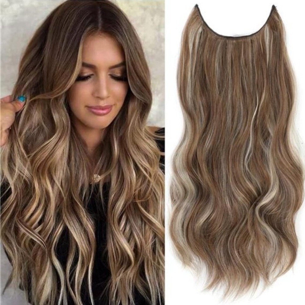 Hair Extensions 4 Secure Clips in, Ash Brown with Blonde Highlights